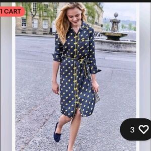 BODEN Jenna Women's Shirt Dress Navy and Yellow Midi Length Size 12R